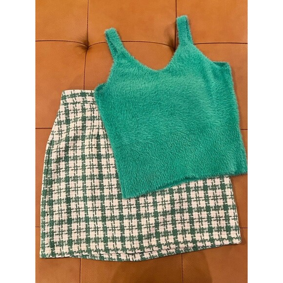 Fashion on Earth Tencel Wool Women’s Green and‎ Cream Check Skirt, Size M, NWT - Picture 6 of 6